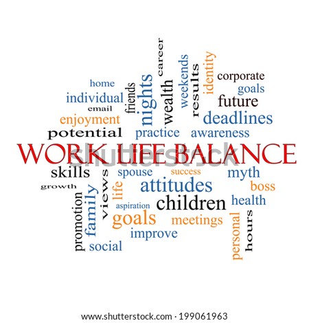 Work Life Balance Word Cloud Concept with great terms such as family, boss, career and more.