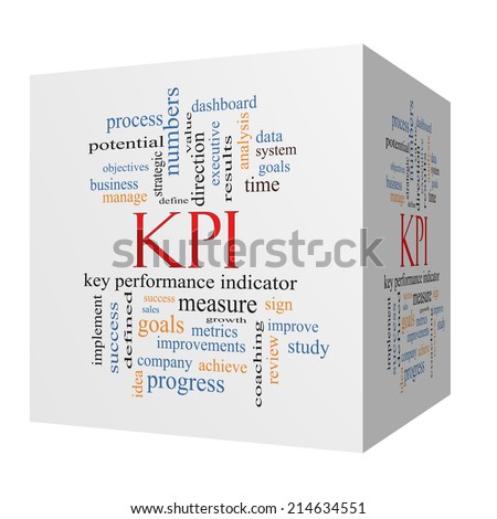 KPI 3D cube Word Cloud Concept with great terms such as key, performance, indicators and more.