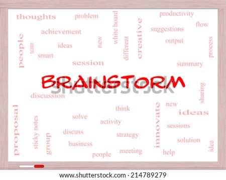 Brainstorm Word Cloud Concept on a Whiteboard with great terms such as ideas, flow, new and more.