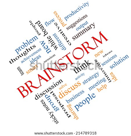 Brainstorm Word Cloud Concept angled with great terms such as ideas, flow, new and more.