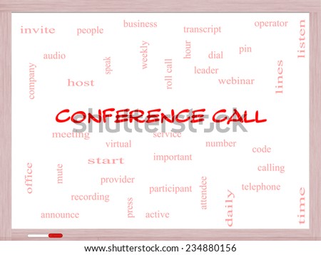 Conference Call Word Cloud Concept on a Whiteboard with great terms such as business, people, leader, audio and more.