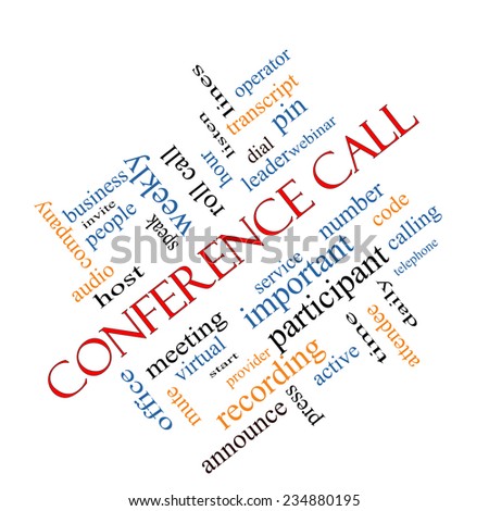 Conference Call Word Cloud Concept angled with great terms such as business, people, leader, audio and more.