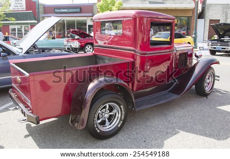 WINNECONNE, WI - JUNE 7:  1933 Red Chevy Pickup Truck at Winneconne Annual Car Show Public Event June 7, 2014 in Winneconne, Wisconsin.