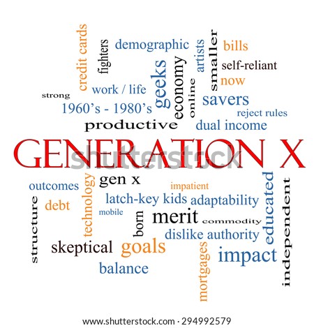 Generation X Word Cloud Concept with great terms such as now, dual income, gen x and more.
