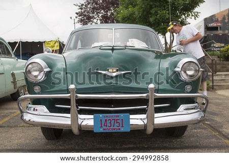 IOLA, WI - JULY 12:  Front view of 1952 Kaiser Virginian Traveler Car at Iola 42nd Annual Car Show July 12, 2014 in Iola, Wisconsin.