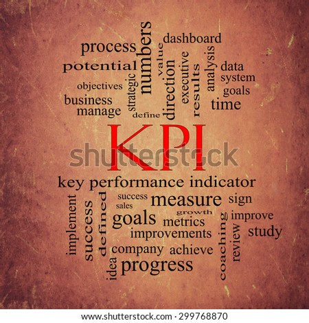 KPI Word Cloud Rust Grunge Concept with great terms such as key, performance, indicators and more.