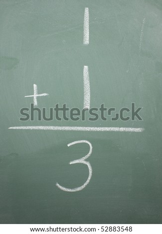 One plus one equals three written on a blackboard.