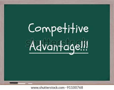 A chalkboard with the concept words Competitive Advantage written stenciled on it in white chalk.