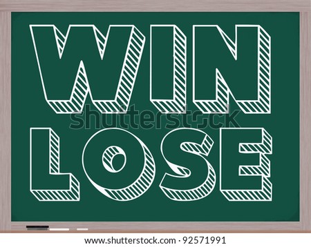 Win Lose concept written in white chalk and big letters on a chalkboard with an eraser on the bottom of the wooden frame.