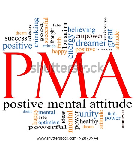 PMA Word Cloud Concept great terms such as Positive Mental Attitude, empower, faith, dream, brain and more.