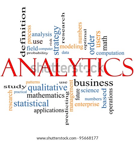 Analytics Word Cloud Concept with great terms such as users, data, strategy, modeling, research and more.
