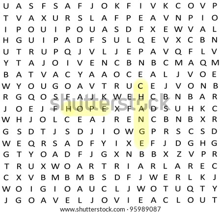 A word search puzzle with the words Hope and Change highlighted in yellow making a great concept.
