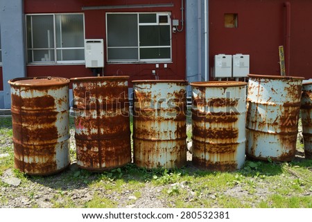 Minakami,JAPAN-April 21 :a oil drums  in a yard, Industrial waste in Minakami ,Japan on April 21, 2015