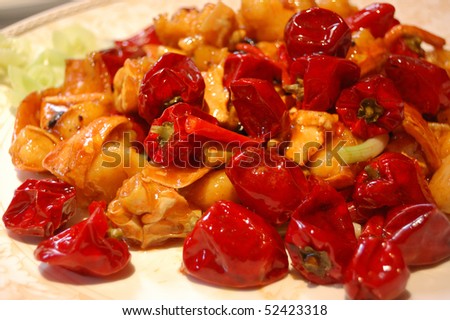 Chinese food: Lobster cooked with chili