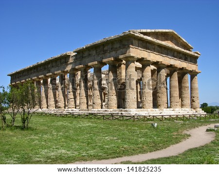 An Ancient Greek Temple and Columns in South Italy