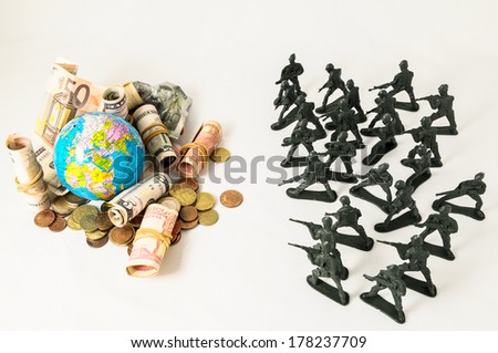 Plastic Lead Soldiers Representing War on a White Background
