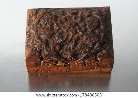 Handmade Ancient Vintage Wood Box on a Silver Background