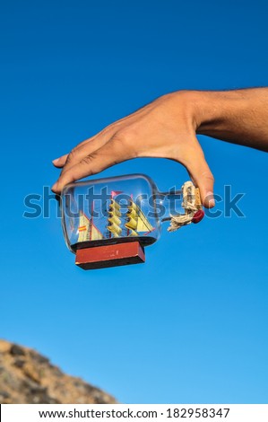 Sailing Boat Vintage Vessel on a Caucasian Hand