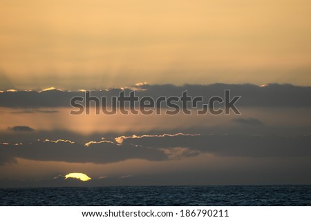 Big Orange Hard Sun at Sunset in the Ocean Canary Island Spain