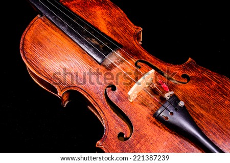 Classical shape wood vintage violin Music instrument isolated on Black background