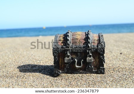 Old Classic Wood and Iron Treasure Chest on the Beach