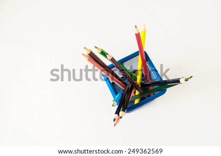 New Pencils Textured Set in Container box on a White Background