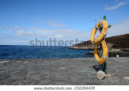 Yellow Life Saver on a Pier in Canary Islands el Hierro Spain