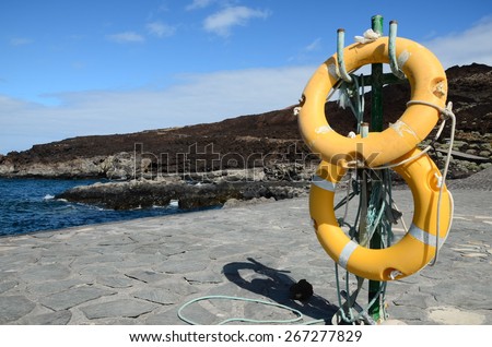Yellow Life Saver on a Pier in Canary Islands el Hierro Spain
