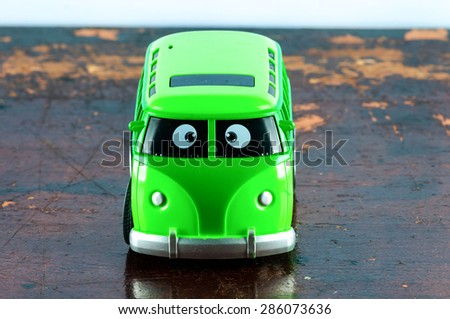 Detail of a Vintage Green Hippie Van Toy