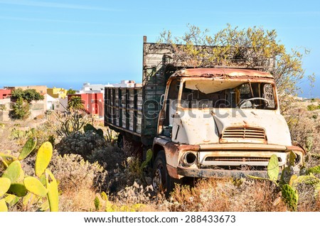 Rusty Abandoned Truck on the Desert, in Canary Islands, Spain