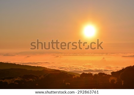 Sun Setting on the Atlantic Ocean in Tenerife Canary Island Spain