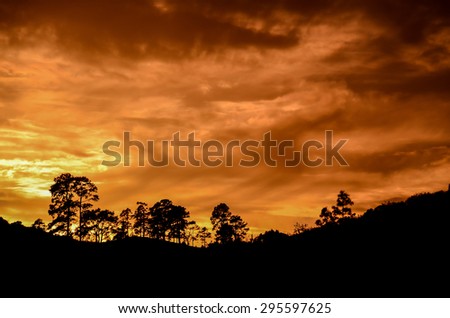 Sun behind a Mountain Silhouette in Gran Canaria Spain