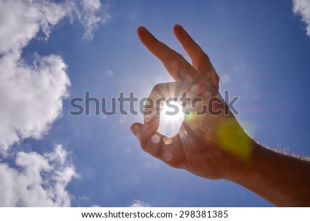 Picture of an Hand over the Sky and Sun