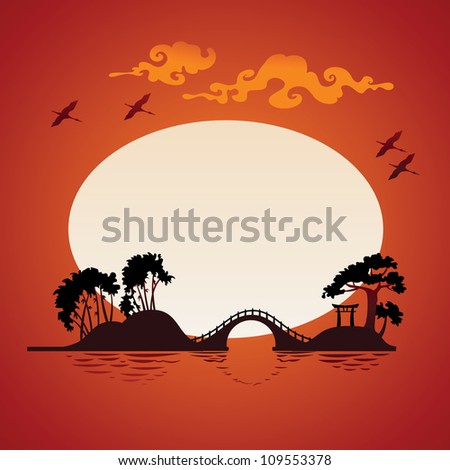 Abstract asian landscape - sunset