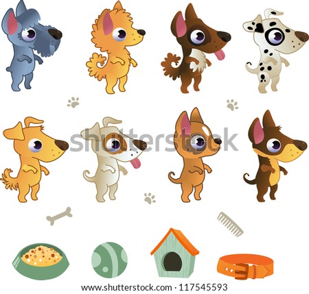 Set Of Cartoon Dog Breeds Stock Vector Illustration 117545593 ...