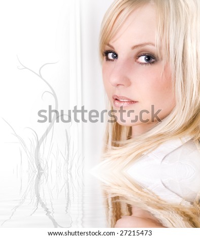 stock photo Beautiful blond white girl Perfect blue eyes