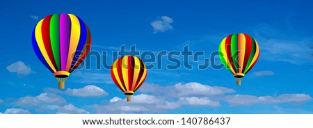 Vector hot air colorful balloon on blue sky with white clouds. Background.