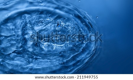 Water drop or bubble falling into water surface and making a crown. Splash background.