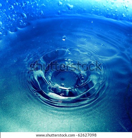 detail of water drop falling into water surface. Beautiful nature.