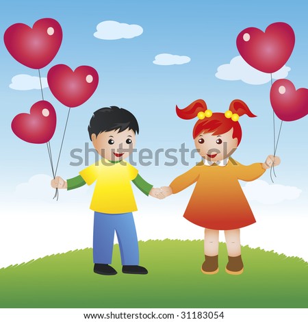 girl and boy holding hands anime. cartoon girl and oy holding