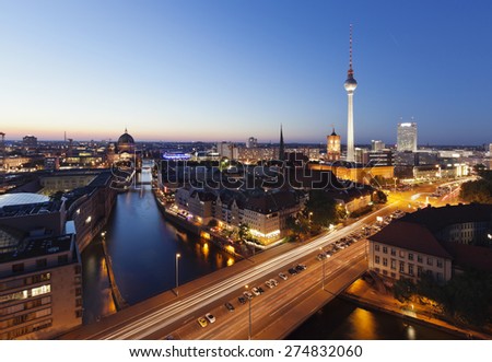 Skyline Of Berlin In Germany With TV Tower, Berlin Town Hall And Cathedral