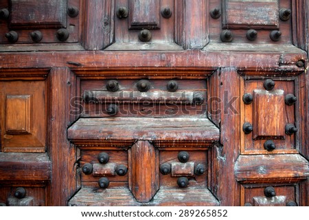 Old wooden door, Entrance of the Metropolitan Cathedral in Mexico