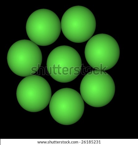 Seven Green Spheres Around One Green