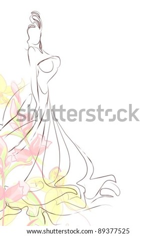 Vector Decorative Background With A Beautiful Young Bride In Wedding