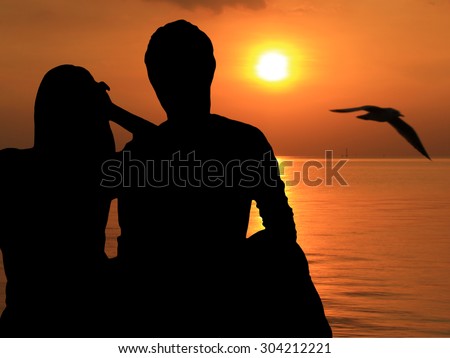 silhouettes of man and woman in black color. Black against white background
