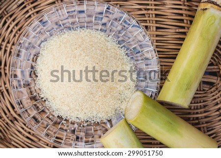 Sugar from sugar cane in the basket with selective focus