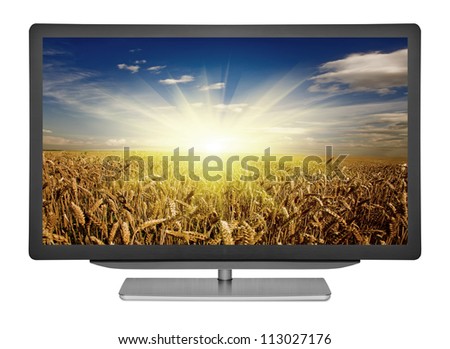 flat television on the white backgrounds. monitor computer