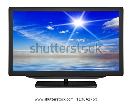 flat television on the white backgrounds. monitor computer. sea