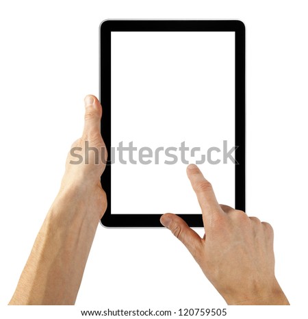 tablet computer isolated in a hand on the white backgrounds like ipade pc tablet computer isolated in a hand on the white backgrounds like ipade pc