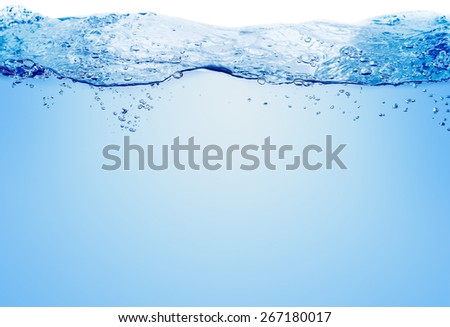 Blue water and air bubbles in the pool over white background with space for text